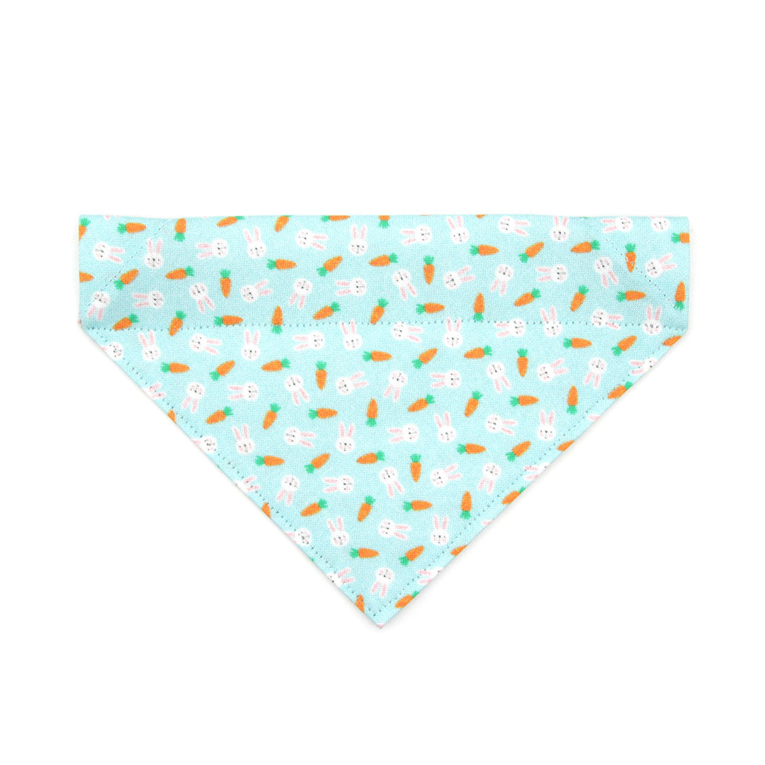 Pet Bandana - "Bunnies & Carrots Blue" - Light Aqua Bunny Bandana for Cat + Small Dog / Easter / Slide-on Bandana / Over-the-Collar (One Size)