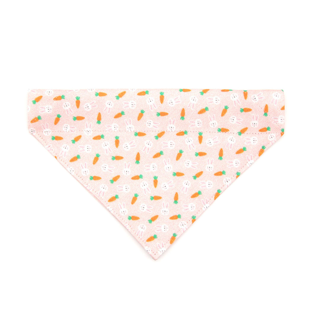 Pet Bandana - "Bunnies & Carrots Pink" - Pastel Pink Bunny Bandana for Cat + Small Dog / Easter / Slide-on Bandana / Over-the-Collar (One Size)