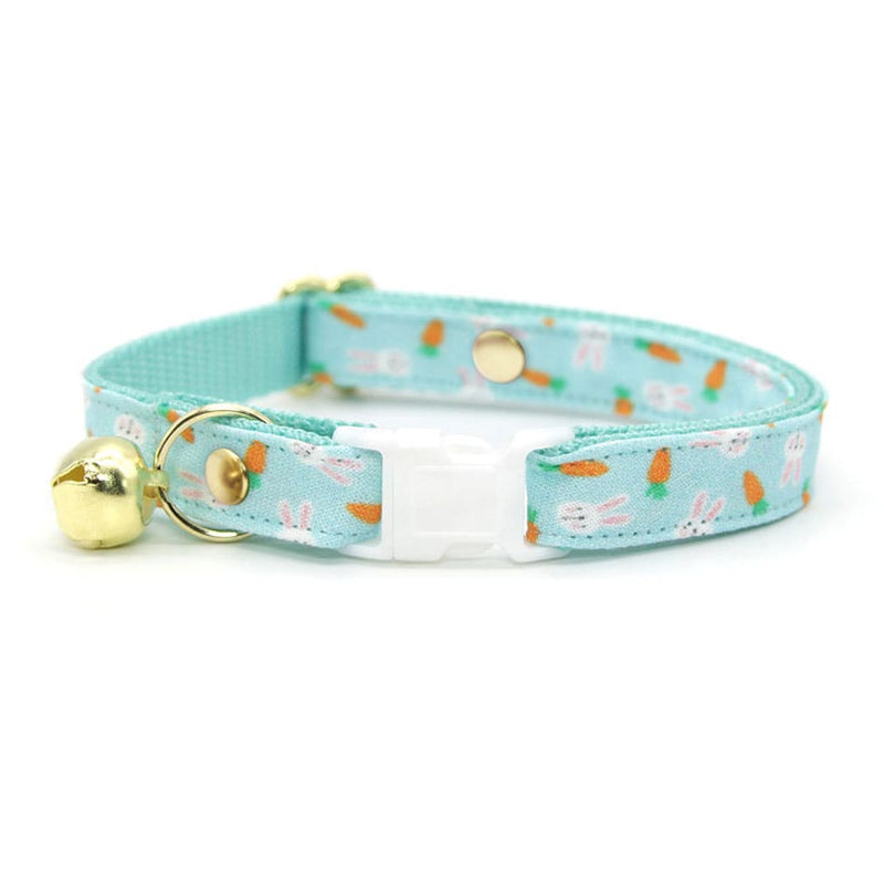 Easter Cat Collar - "Bunnies & Carrots Blue" - Bunny Cat Collar / Breakaway Buckle or Non-Breakaway / Cat, Kitten + Small Dog Sizes