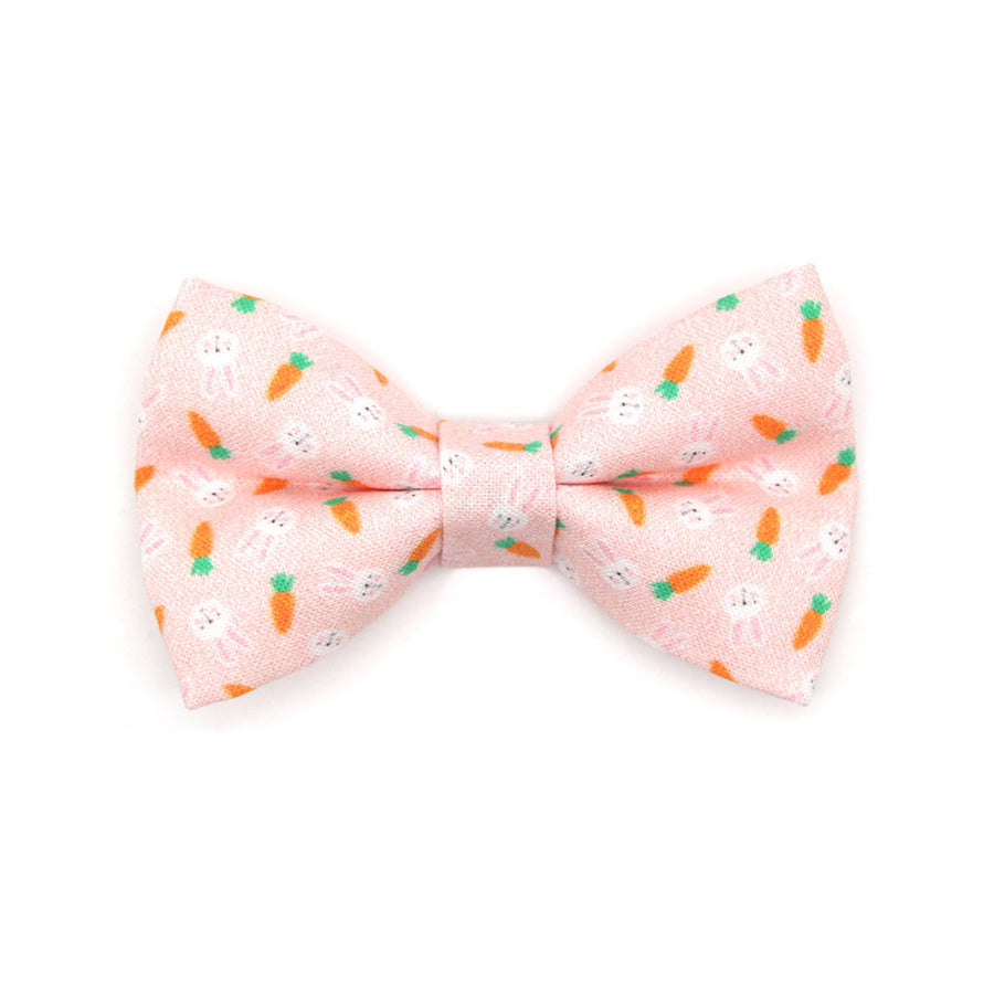 Pet Bow Tie - "Bunnies & Carrots Pink" - Pastel Pink Bunny Bow Tie / Easter, Spring / For Cats + Small Dogs (One Size)