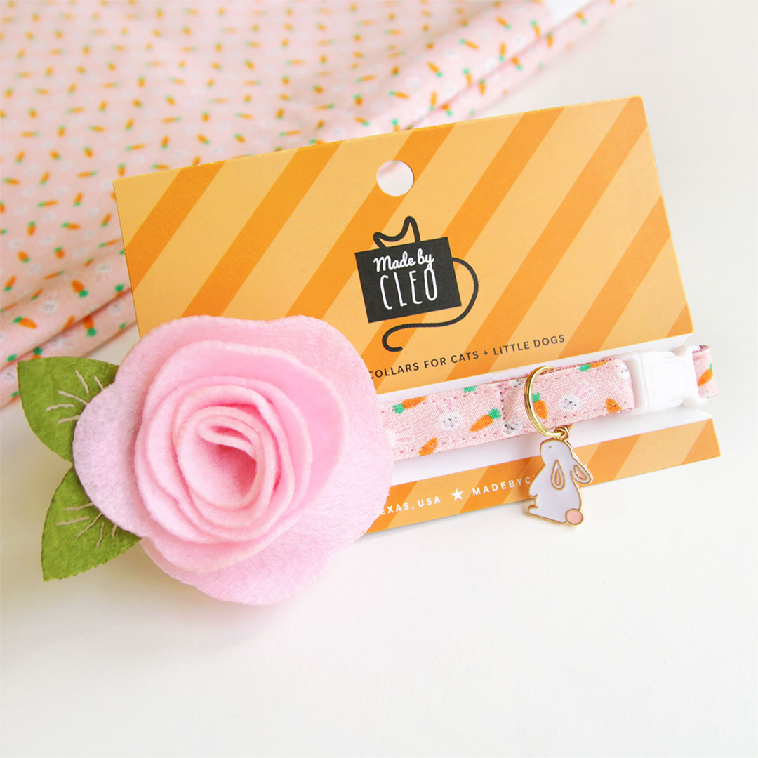 Easter Cat Collar - "Bunnies & Carrots Pink" - Bunny Cat Collar / Breakaway Buckle or Non-Breakaway / Cat, Kitten + Small Dog Sizes