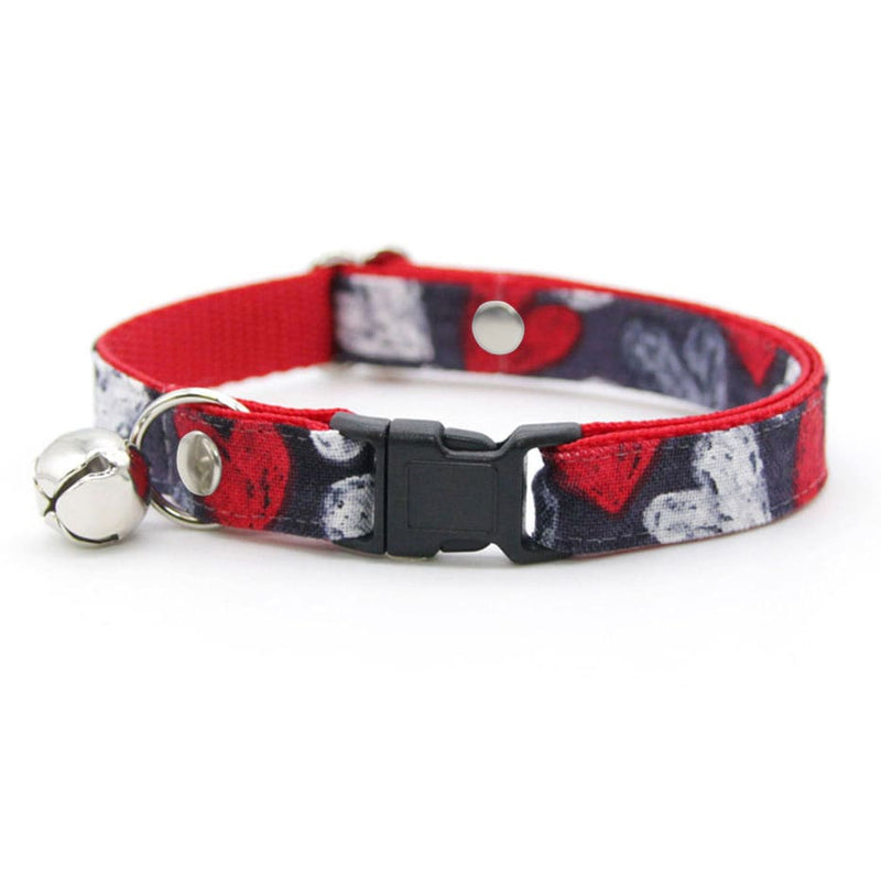 Cat Collar - "Chalk It Up To Love" - Black, White & Red Heart Cat Collar / Valentine's Day / Breakaway Buckle or Non-Breakaway / Cat, Kitten + Small Dog Sizes