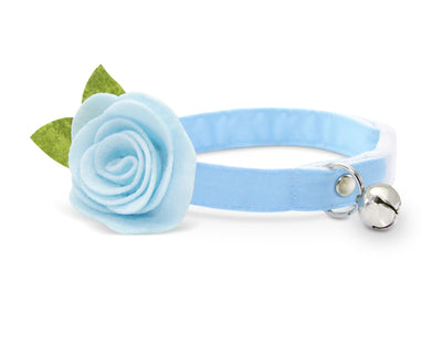 Cat Collar + Flower Set - "Color Collection - Baby Blue" - Cat Collar w/ "Light Blue" Felt Flower (Detachable) / Cat & Small Dog