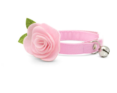 Cat Collar + Flower Set - "Color Collection - Pastel Pink" - Cat Collar w/ "Baby Pink" Felt Flower (Detachable) / Cat & Small Dog
