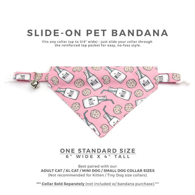 Cookie Pet Bandana - "Cookies and Milk - Pink" - Bandana for Cat Collar or Small Dog Collar / Slide-on Bandana / Over-the-Collar (One Size)