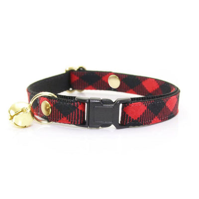 Cat Collar - "Cozy Cabin Red" - Buffalo Plaid Collar - Breakaway Buckle or Non-Breakaway - Cat + Small Dog Sizes