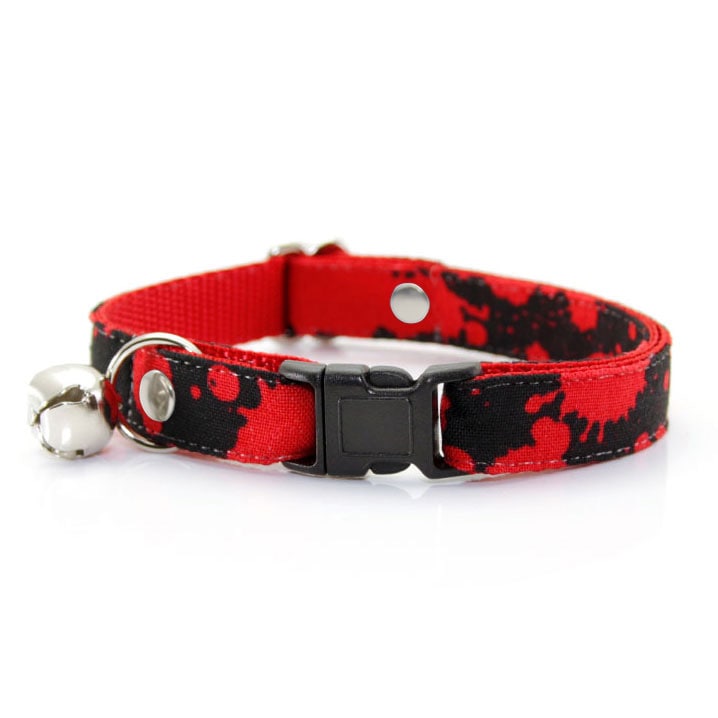 Halloween Cat Collar - "Dracula" - Vampire, American Psycho, Horror Fans - Red Blood Spatters on Black - Breakaway Buckle or Non-Breakaway