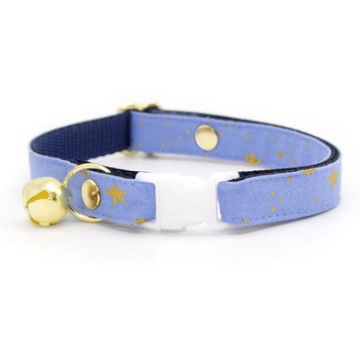 Rifle Paper Co® Cat Collar - "Dusk" - Gold Stars on Periwinkle Cat Collar / Breakaway Buckle or Non-Breakaway / Cat, Kitten + Small Dog Sizes