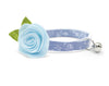 Cat Collar + Flower Set - "Fairfield" - Light Blue Chambray Floral Cat Collar w/  "Light Blue" Felt Flower (Detachable) / Wedding / Cat & Small Dog