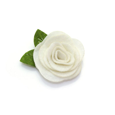 Cat Collar + Flower Set - "Velvet - Snowy White" - Velvet Solid Color Cat Collar w/ Ivory Felt Flower (Detachable)