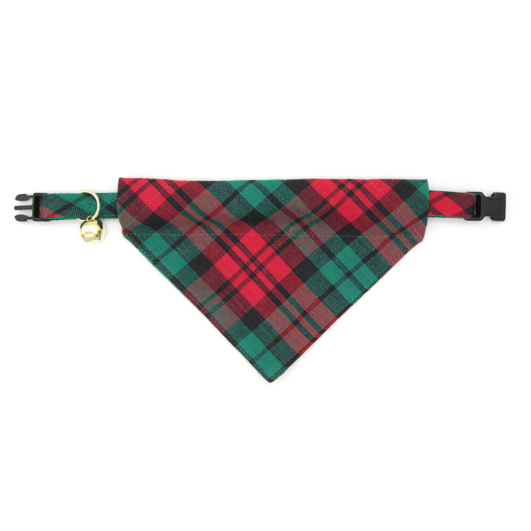 Holiday Cat Collar - "Fireside" - Red & Green Plaid Cat Collar - Breakaway Buckle or Non-Breakaway / Cat, Kitten + Small Dog Sizes