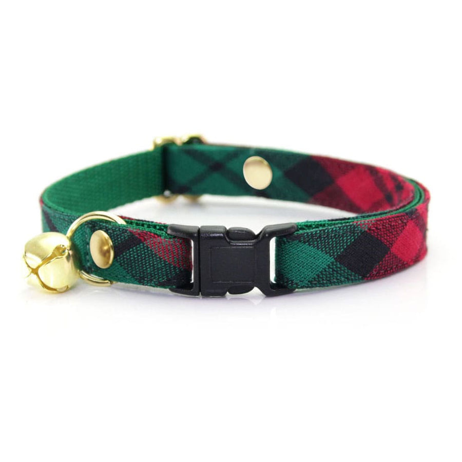 Holiday Cat Collar - "Fireside" - Red & Green Plaid Cat Collar - Breakaway Buckle or Non-Breakaway / Cat, Kitten + Small Dog Sizes