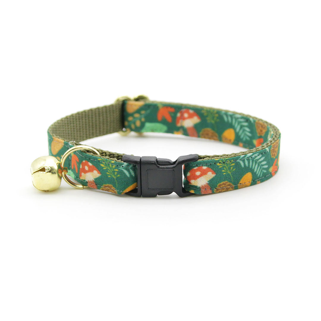 Bow Tie Cat Collar Set - "Forest Fantasy" - Woodland Medley Green Cat Collar w/ Matching Bowtie / Cat, Kitten, Small Dog Sizes