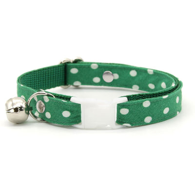 Glow In The Dark Cat Collar - "Polka Dot - Green" - Night Visibility Emerald Green Cat Collar / Breakaway Buckle or Non-Breakaway / Cat, Kitten + Small Dog Sizes