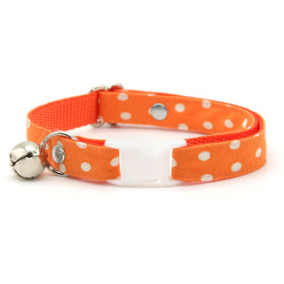 Glow In The Dark Cat Collar - "Polka Dot - Orange" - Night Visibility Orange Cat Collar / Breakaway Buckle or Non-Breakaway / Cat, Kitten + Small Dog Sizes - Kitten (6-10) / Breakaway / Silver