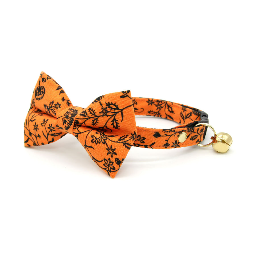 Halloween Bow Tie Cat Collar Set - "Gothic Halloween" - Black & Orange Cat Collar w/ Matching Bowtie / Cat, Kitten, Small Dog Sizes