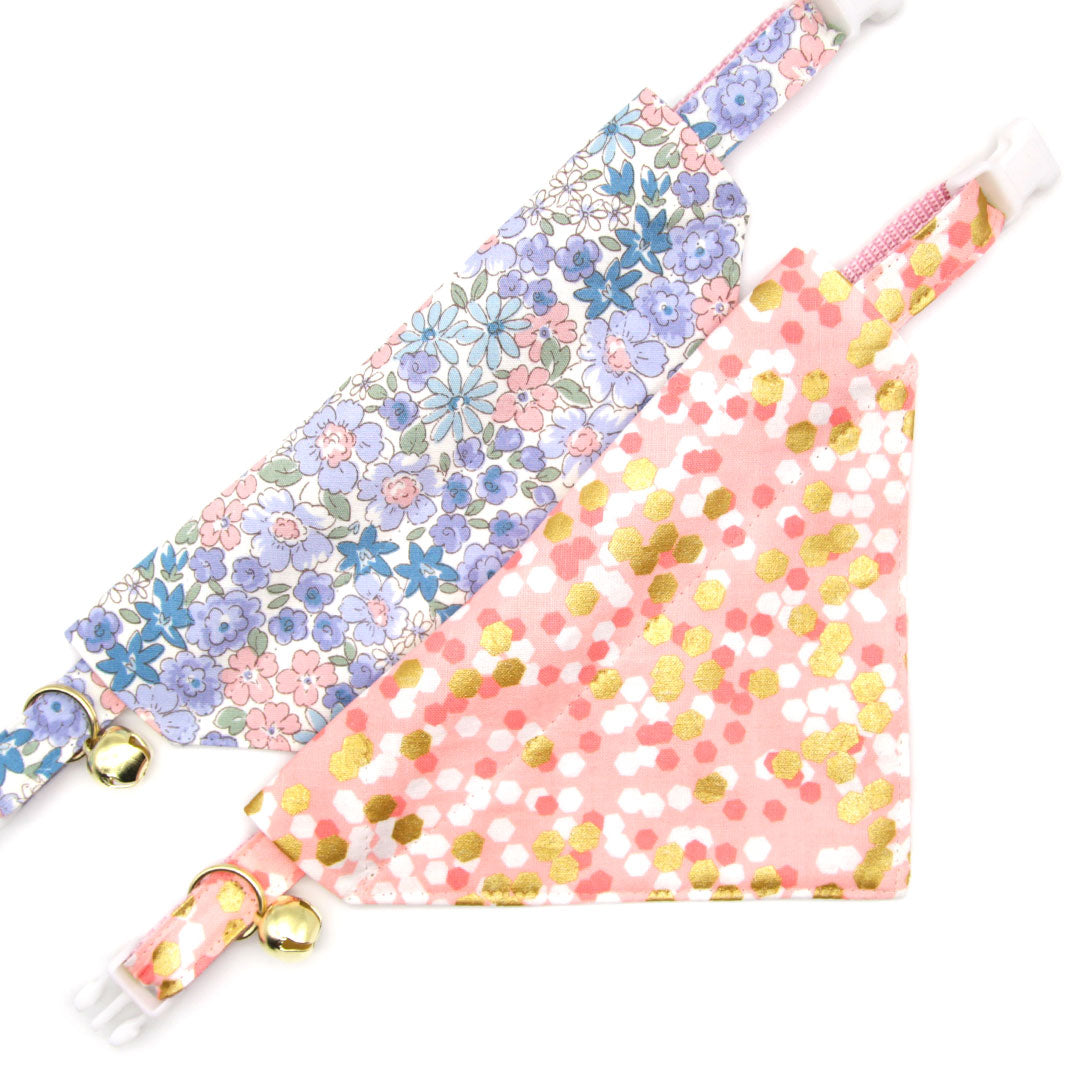 Cat Collar - "Willow" - Light Pink, Purple & Blue Floral Cat Collar - Breakaway Buckle or Non-Breakaway / Cat, Kitten + Small Dog Sizes