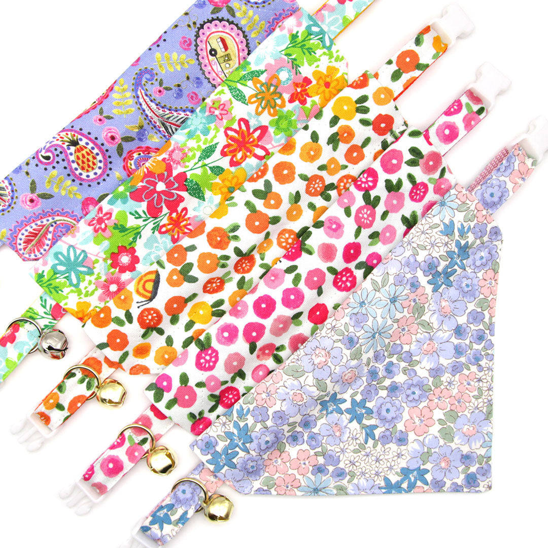 Cat Collar - "Willow" - Light Pink, Purple & Blue Floral Cat Collar - Breakaway Buckle or Non-Breakaway / Cat, Kitten + Small Dog Sizes