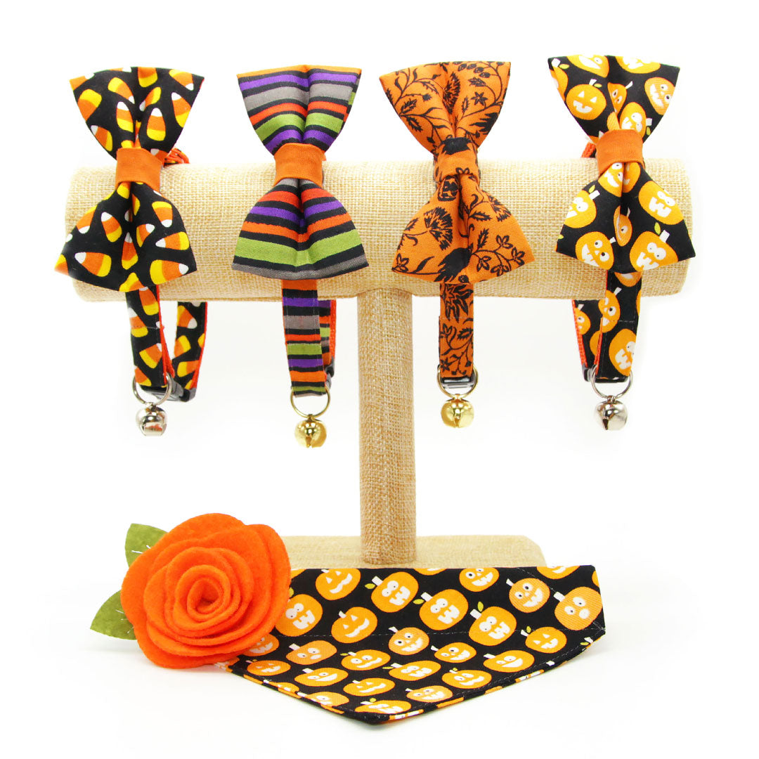 Halloween Cat Bow Tie - "Trick or Treat" - Candy Corn - Cat Bowtie / Kitten Bow Tie / Small Dog Bow Tie - Removable (One Size)