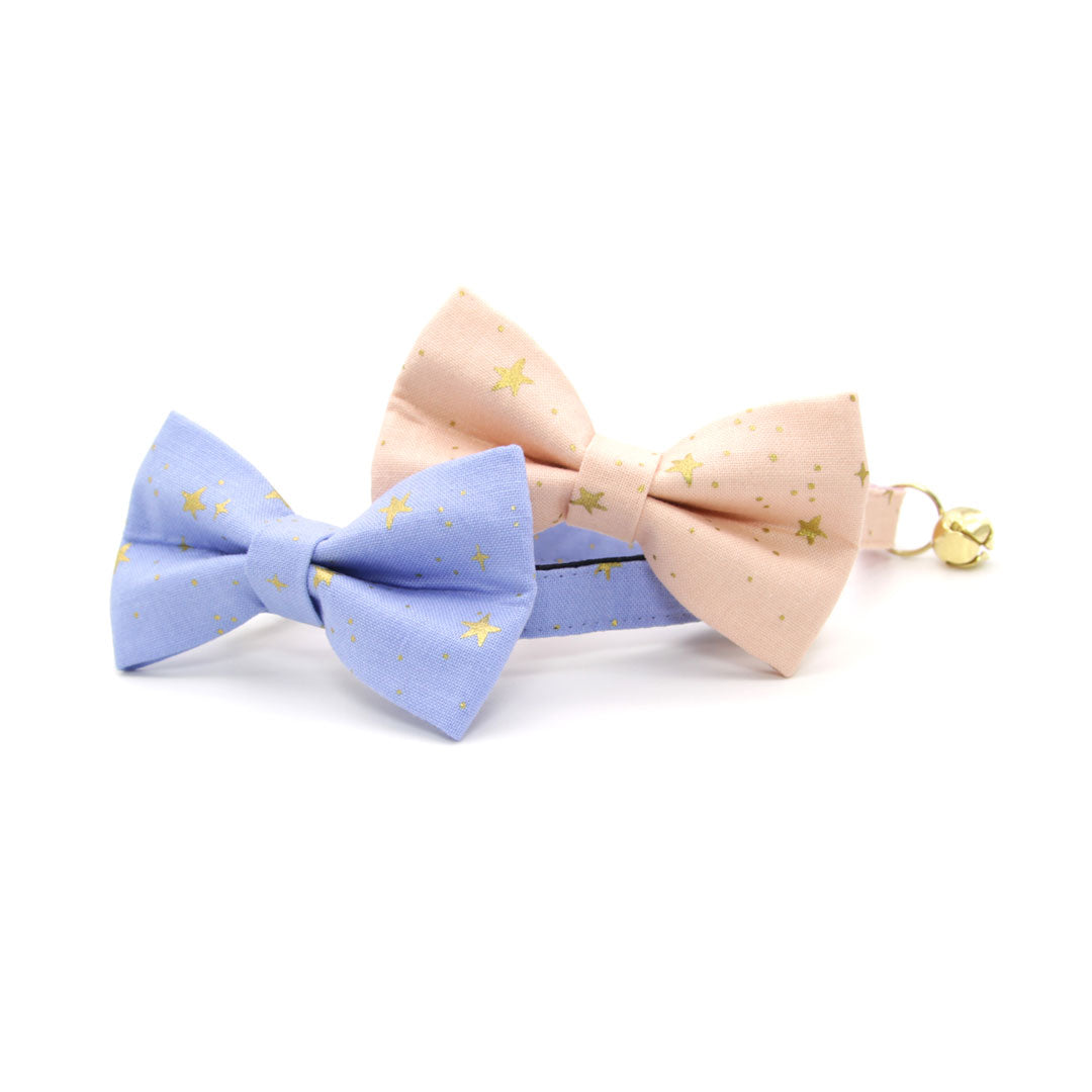 Rifle Paper Co® Bow Tie Cat Collar Set - "Dusk" - Periwinkle Blue w/ Gold Stars Cat Collar w/ Matching Bowtie / Cat, Kitten, Small Dog Sizes