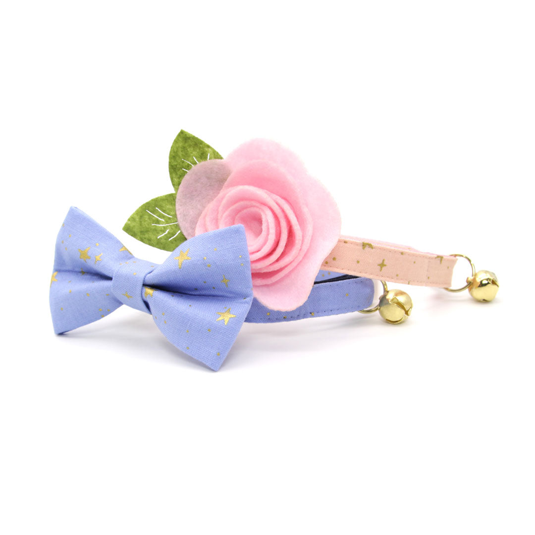 Rifle Paper Co® Cat Collar - "Dusk" - Gold Stars on Periwinkle Cat Collar / Breakaway Buckle or Non-Breakaway / Cat, Kitten + Small Dog Sizes