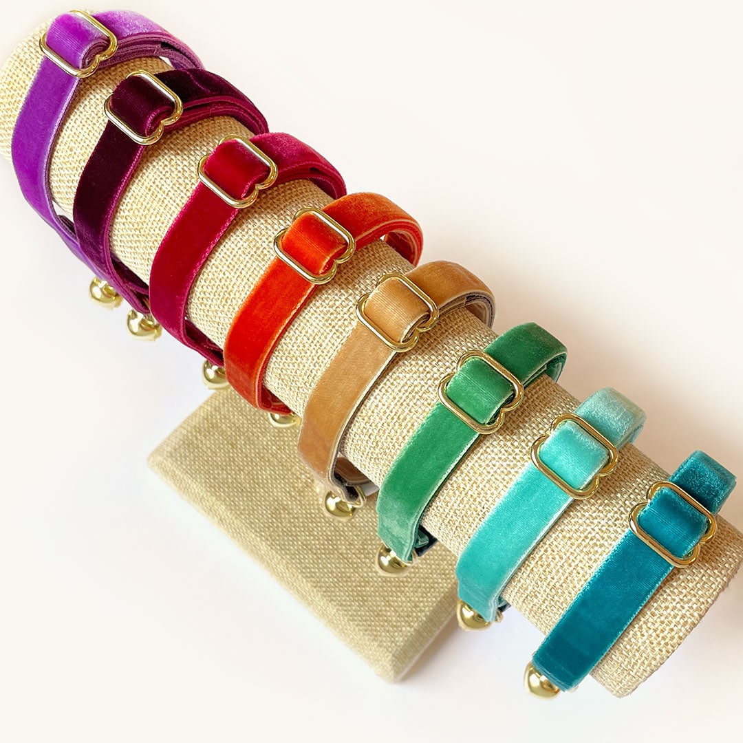 Bow Tie Cat Collar Set - "Velvet - Ocean Teal" - Blue/Green Teal Velvet Cat Collar w/ Matching Velvet Bow Tie (Removable)