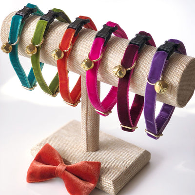 Pet Bow Tie - "Velvet - Azalea" - Magenta Pink Velvet Bowtie / Wedding / For Cats + Small Dogs / Removable (One Size)