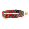 Bow Tie Cat Collar Set - "Hearthside" - Red Tartan Plaid Collar + Matching Detachable Bow Tie