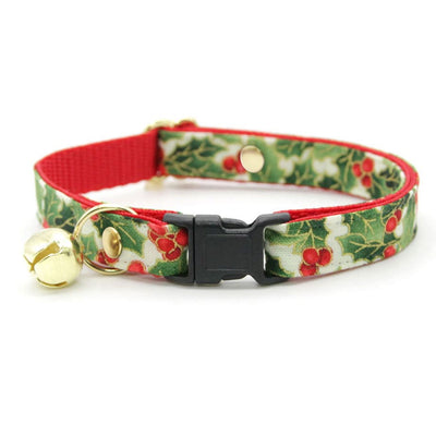 MBC Rack - (12-16 Inch) Pet Collar - "Holiday Holly" - (BLACK NON-BREAKAWAY Clasp / GOLD Hardware Accents / Metal D-Ring) - Sold As Configured - Final SALE