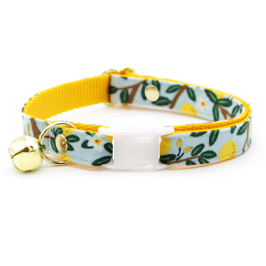 Cat Collar - "Lemon Drops" - Rifle Paper Co® Light Blue & Yellow Cat Collar / Breakaway Buckle or Non-Breakaway / Cat, Kitten + Small Dog Sizes