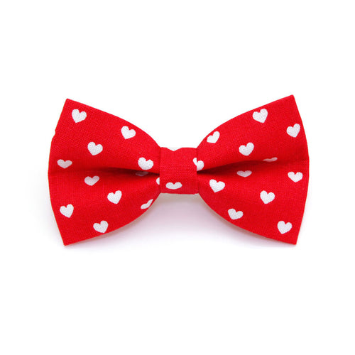 Valentine's Day Cat Bow Tie - "Love Song" - White Hearts on Red Bow Tie / For Cats + Small Dogs / Removable (One Size)