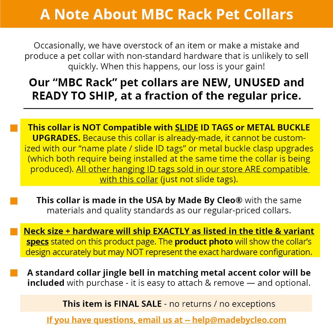 MBC Rack - (6-10 Inch) Pet Collar - "Carousel" - (WHITE BREAKAWAY Clasp / GOLD Hardware Accents / Round Metal Split Ring) - Sold As Configured - Final SALE