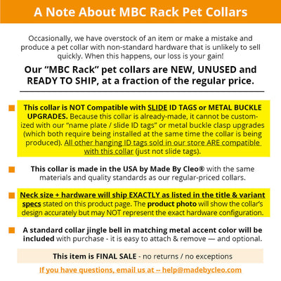 MBC Rack - (12-16 Inch) Pet Collar - "Witch's Brew" - (BLACK NON-BREAKAWAY Clasp / SILVER Hardware Accents / Metal D-Ring) - Sold As Configured - Final SALE