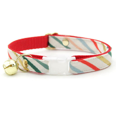 Holiday Cat Collar - "Merry Stripes" - Rifle Paper Co® Festive Striped Cat Collar / Breakaway Buckle or Non-Breakaway / Cat, Kitten + Small Dog Sizes