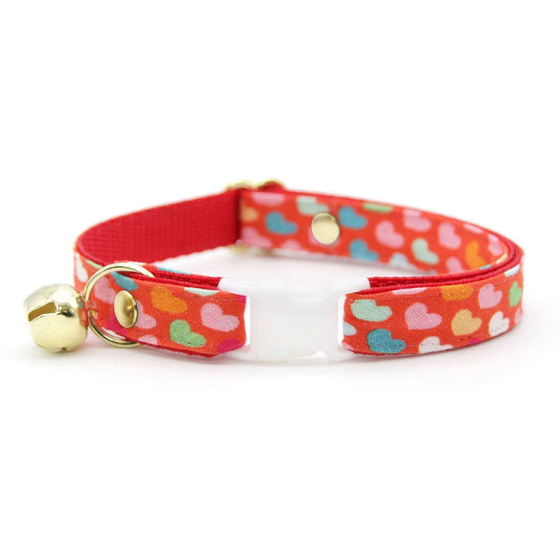 Cat Collar - "Modern Love" - Candy Hearts on Red Cat Collar / Valentine's Day / Breakaway Buckle or Non-Breakaway / Cat, Kitten + Small Dog Sizes