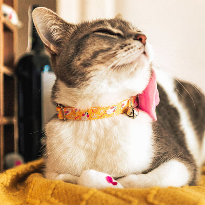 Cat Collar - "Mouse Mayhem - Goldenrod" - Mice on Yellow Cat Collar / Breakaway Buckle or Non-Breakaway / Cat, Kitten + Small Dog Sizes