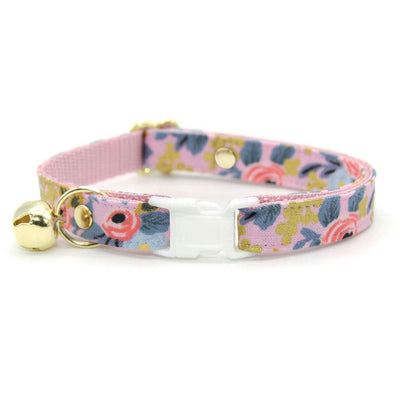 Rifle Paper Co® Cat Collar - "Ophelia" - Periwinkle, Gold & Pink Floral Cat Collar / Breakaway Buckle or Non-Breakaway / Cat, Kitten + Small Dog Sizes