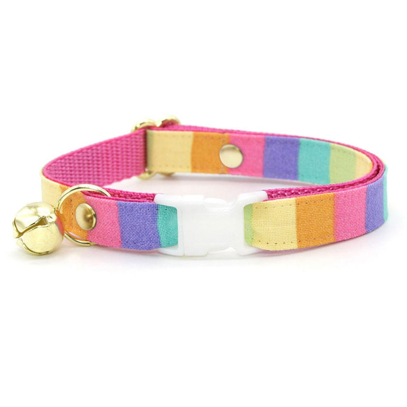 Cat Collar - "Pastel Rainbow" - Retro 80s Candy Striped Cat Collar / Birthday / Breakaway Buckle or Non-Breakaway / Cat, Kitten + Small Dog Sizes