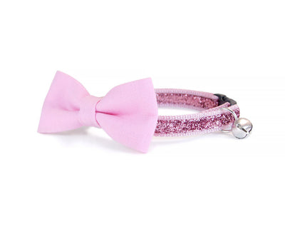 Bow Tie Cat Collar Set - "Tea Rose" - Light Pink Sparkle Collar + Detachable 'Ella' Bow Tie