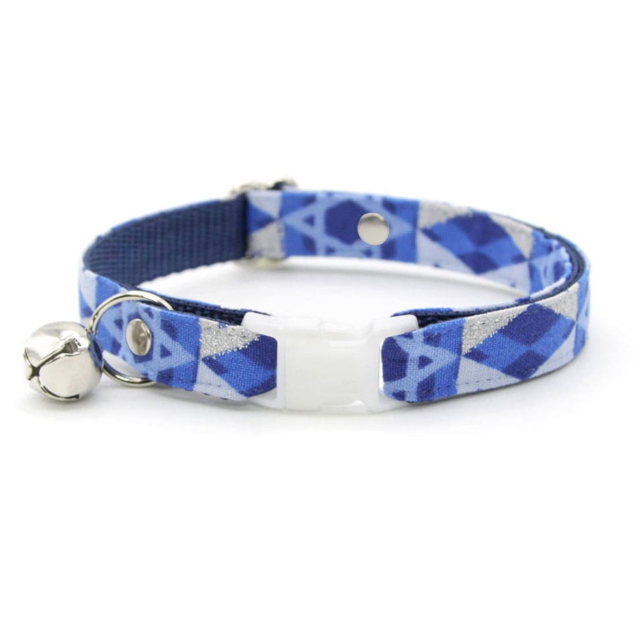Hanukkah Cat Collar - "Star of David - Silver & Blue" - Jewish Cat Collar / Chanukah / Breakaway Buckle or Non-Breakaway / Cat, Kitten + Small Dog Sizes