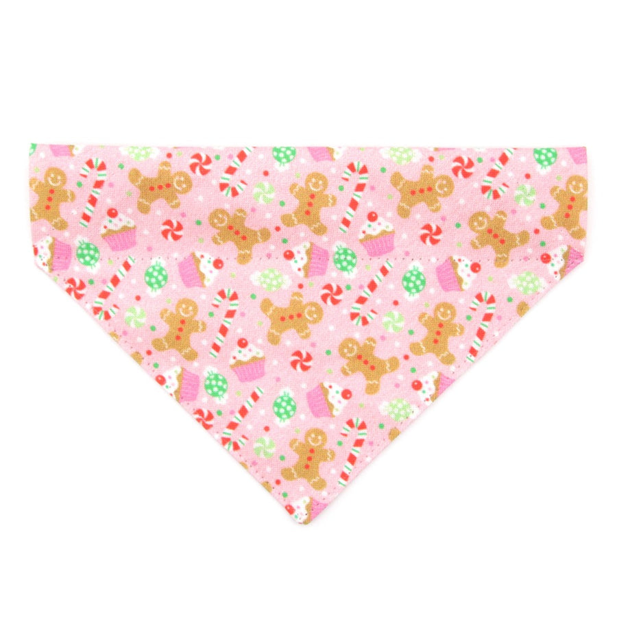 Pet Bandana - "Sugar & Spice" - Pink Gingerbread Bandana for Cat + Small Dog / Holiday / Slide-on Bandana / Over-the-Collar (One Size)