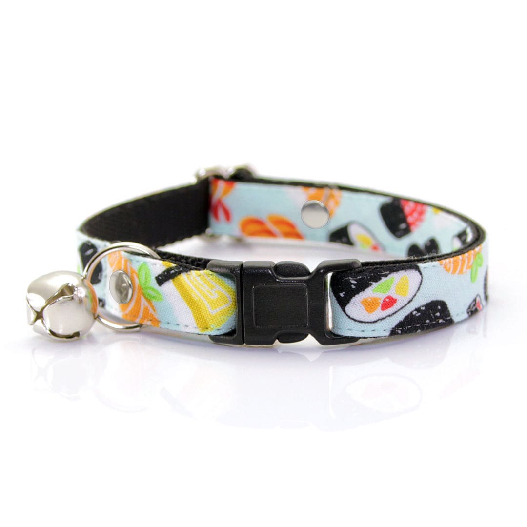 Cat Collar - "Sushi Date" - Delicious Tuna & Salmon Delights - Breakaway Buckle or Non-Breakaway - Cat, Kitten + Small Dog Sizes