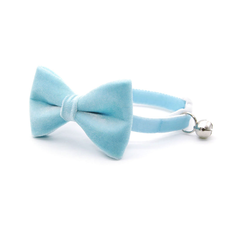 Bow Tie Cat Collar Set - "Velvet - Frosty Blue" - Velvet Cat Collar w/ Matching Bowtie / Cat, Kitten, Small Dog Sizes