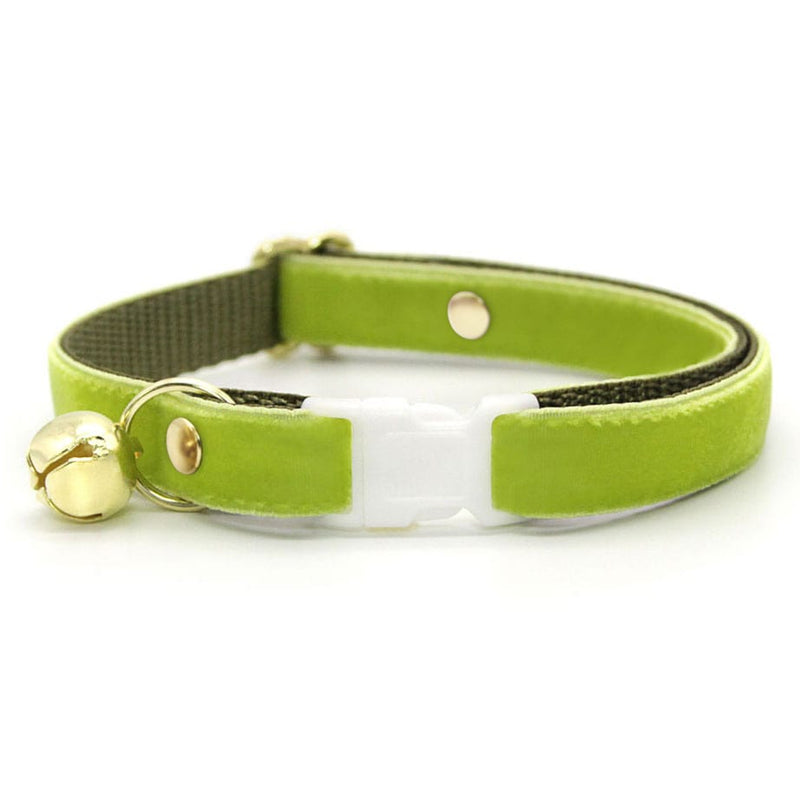 Cat Collar - "Velvet - Apple Green" - Luxury Velvet Cat Collar / Breakaway Buckle or Non-Breakaway / Cat, Kitten + Small Dog Sizes