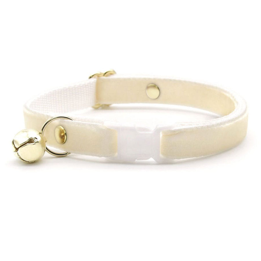 Cat Collar - "Velvet - Chantilly Cream" - Light Beige Ivory Velvet Cat Collar / Breakaway Buckle or Non-Breakaway / Cat, Kitten + Small Dog Sizes
