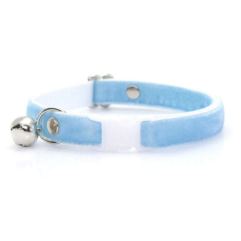 Cat Collar - "Velvet - Frosty Blue" - Luxe Sky Blue Velvet - Breakaway Buckle or Non-Breakaway - Cat + Small Dog Sizes