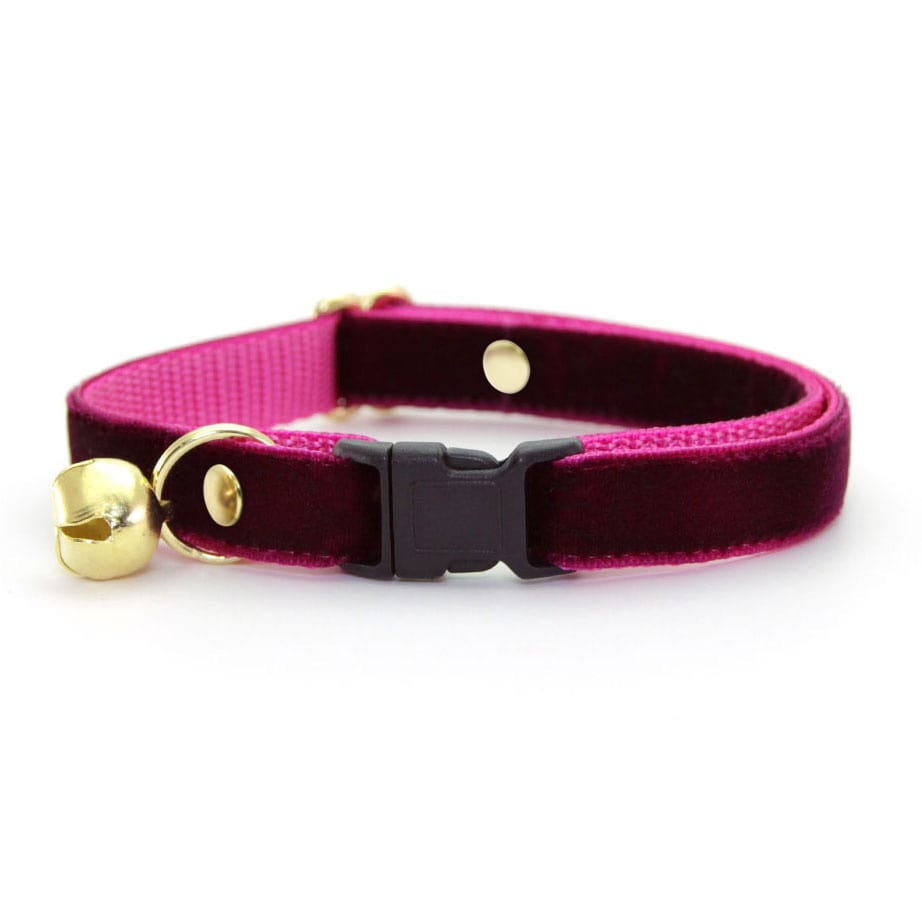 Cat Collar - "Velvet - Merlot" - Dark Wine / Burgundy Velvet - Breakaway Buckle or Non-Breakaway / Cat, Kitten + Small Dog Sizes
