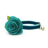 Cat Collar + Flower Set - "Velvet - Ocean Teal" - Deep Blue/Green Cat Collar w/ Teal Felt Flower (Detachable)