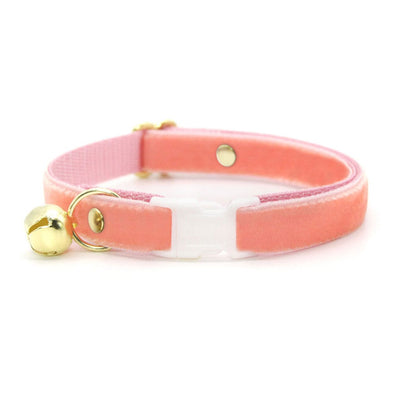 Cat Collar - "Velvet - Peach Coral Pink" - Luxury Velvet Cat Collar / Breakaway Buckle or Non-Breakaway / Cat, Kitten + Small Dog Sizes