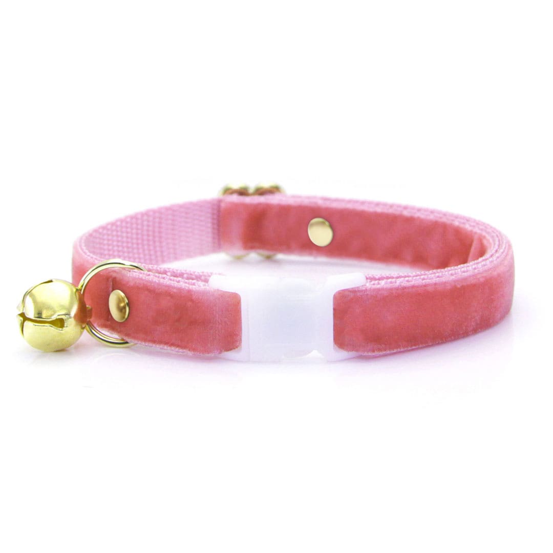 Cat Collar - "Velvet - Rose Pink" - Luxe Pink Velvet - Breakaway Buckle or Non-Breakaway - Cat + Small Dog Sizes